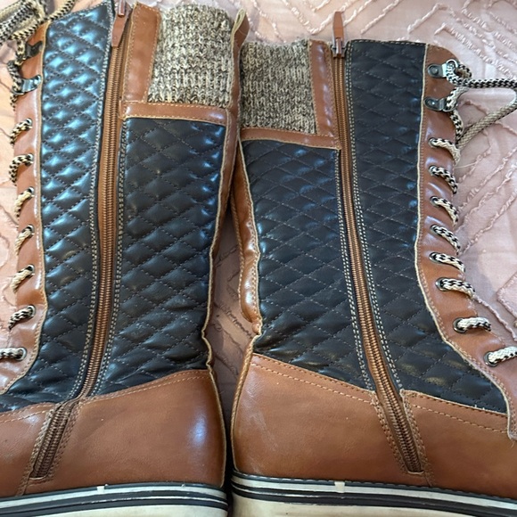 Quilted Lace-Up Tall Boots in Brown and Black - Picture 4 of 7
